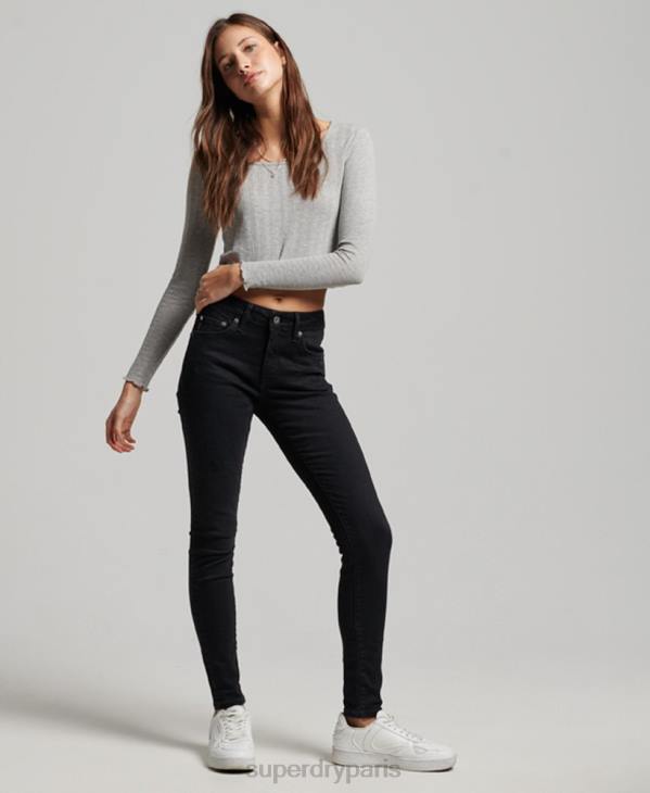 Superdry femmes jean vintage skinny taille mi-haute en coton bio D64Z3882 vêtements noir