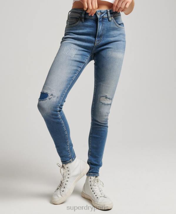 Superdry femmes jean vintage skinny taille mi-haute en coton bio D64Z3890 vêtements bleu foncé