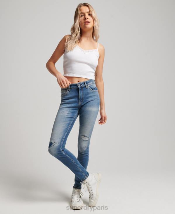 Superdry femmes jean vintage skinny taille mi-haute en coton bio D64Z3890 vêtements bleu foncé