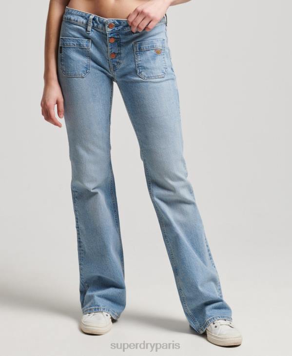 Superdry femmes jean vintage slim flare taille basse en coton bio D64Z3863 vêtements bleu