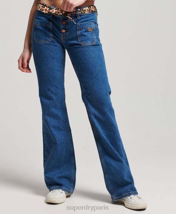 Superdry femmes jean vintage slim flare taille basse en coton bio D64Z3893 vêtements bleu foncé