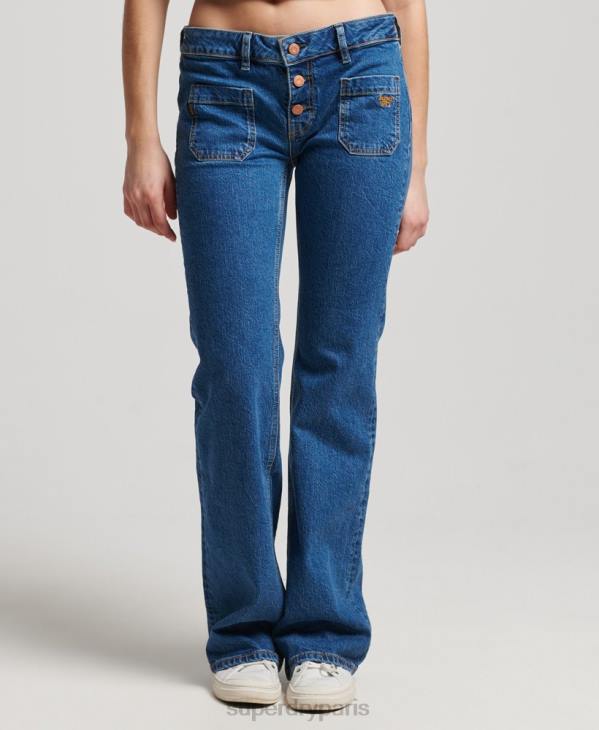 Superdry femmes jean vintage slim flare taille basse en coton bio D64Z3893 vêtements bleu foncé