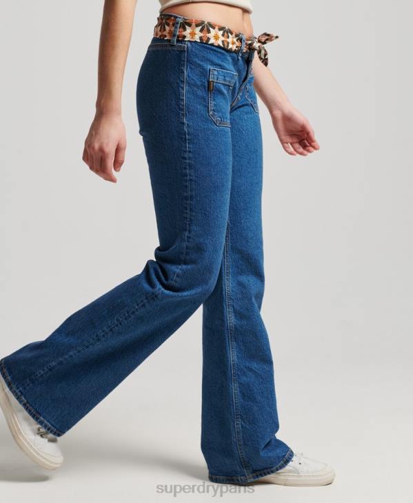 Superdry femmes jean vintage slim flare taille basse en coton bio D64Z3893 vêtements bleu foncé