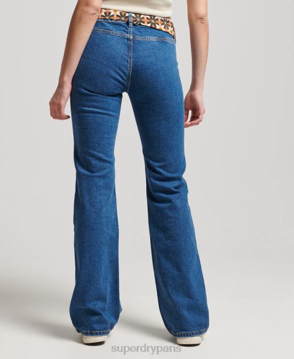 Superdry femmes jean vintage slim flare taille basse en coton bio D64Z3893 vêtements bleu foncé