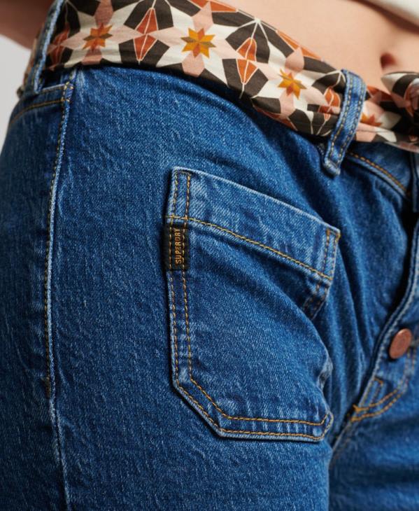 Superdry femmes jean vintage slim flare taille basse en coton bio D64Z3893 vêtements bleu foncé