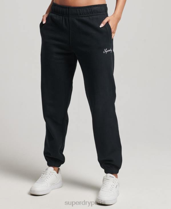 Superdry femmes pantalon de jogging brodé boyfriend héritage D64Z6602 vêtements noir