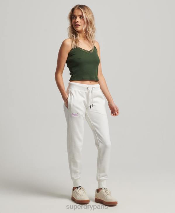 Superdry femmes pantalon de jogging à logo brodé D64Z2308 vêtements blanc