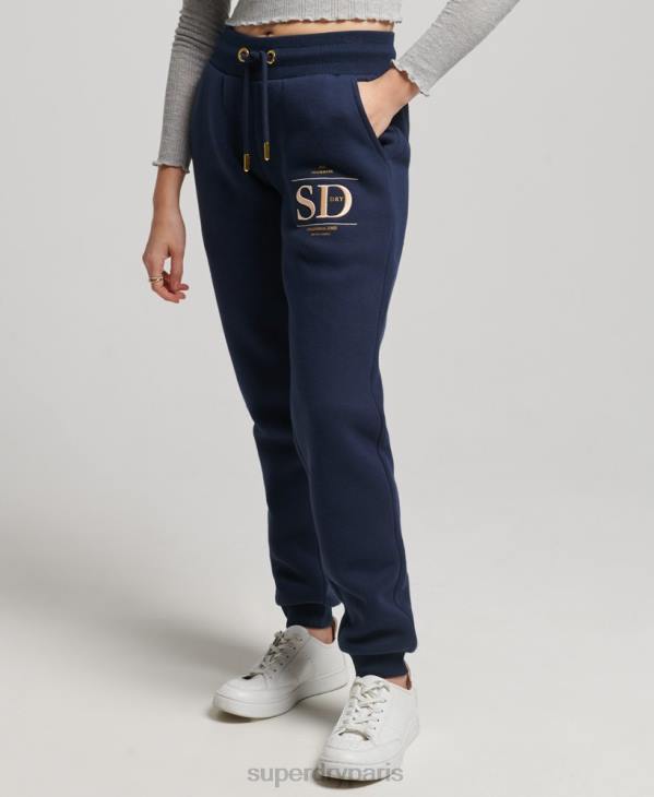 Superdry femmes pantalon de jogging à logo brodé de luxe D64Z6740 vêtements marine