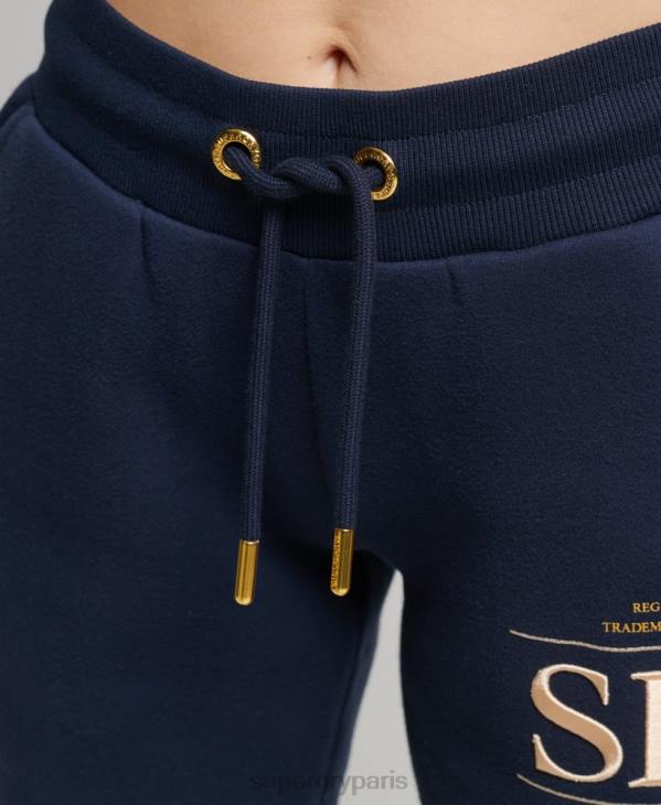 Superdry femmes pantalon de jogging à logo brodé de luxe D64Z6740 vêtements marine