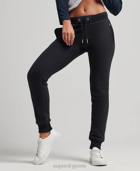 Superdry femmes pantalon de jogging logo vintage brodé en coton bio D64Z3930 vêtements noir