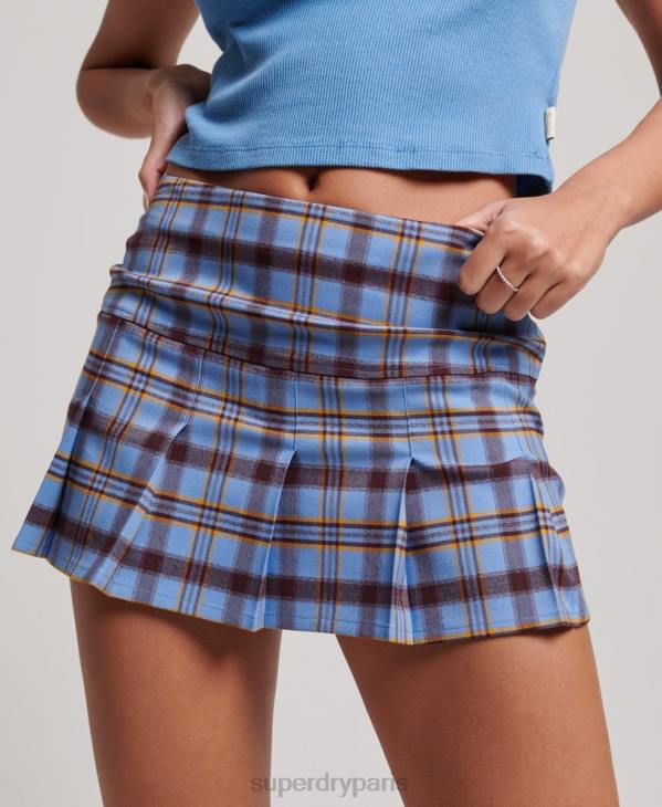 Superdry femmes jupe à carreaux 1/2 plis D64Z4114 vêtements bleu