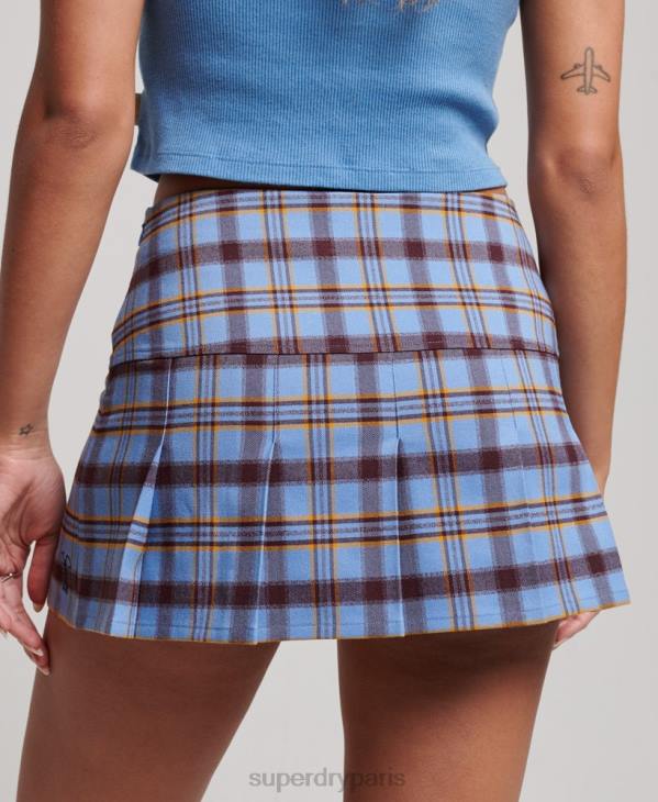 Superdry femmes jupe à carreaux 1/2 plis D64Z4114 vêtements bleu