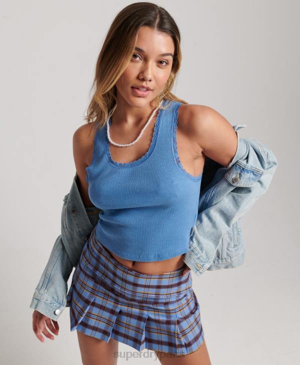 Superdry femmes jupe à carreaux 1/2 plis D64Z4114 vêtements bleu