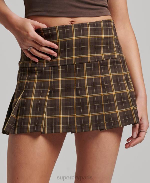 Superdry femmes jupe à carreaux 1/2 plis D64Z4124 vêtements brun