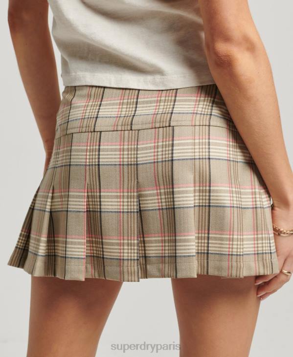 Superdry femmes jupe à carreaux 1/2 plis D64Z4130 vêtements crème