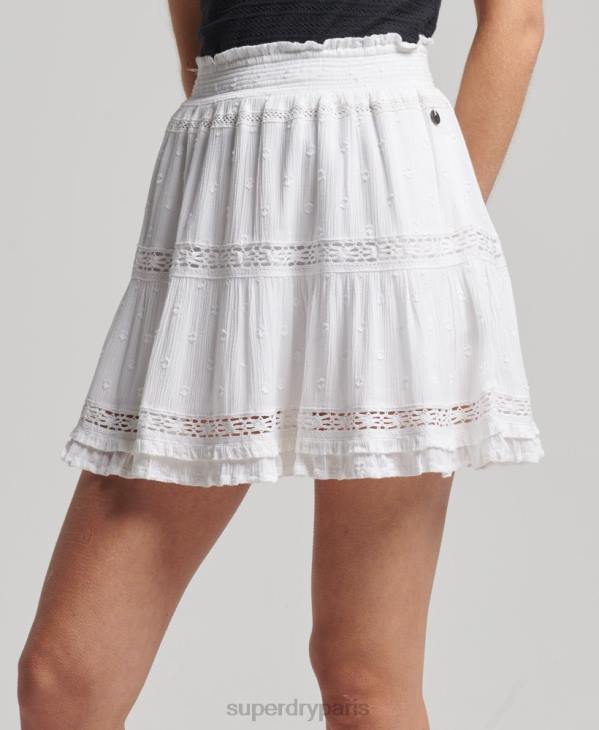 Superdry femmes mini jupe en dentelle vintage D64Z4133 vêtements blanc
