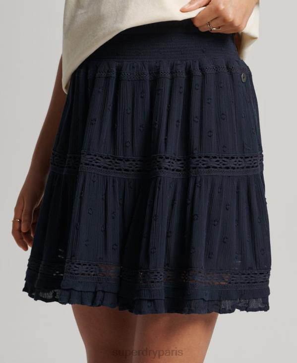 Superdry femmes mini jupe en dentelle vintage D64Z4140 vêtements marine