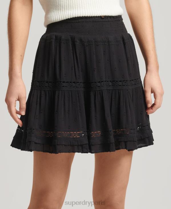 Superdry femmes mini jupe en dentelle vintage D64Z4145 vêtements noir