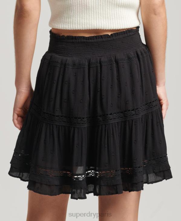 Superdry femmes mini jupe en dentelle vintage D64Z4145 vêtements noir