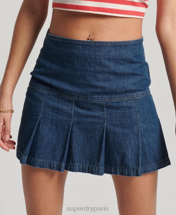 Superdry femmes mini-jupe plissée en jean vintage D64Z6742 vêtements bleu foncé