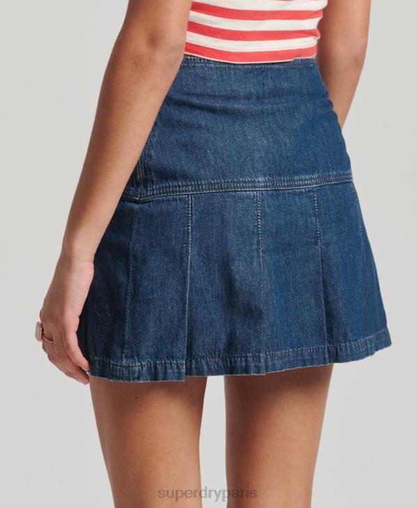 Superdry femmes mini-jupe plissée en jean vintage D64Z6742 vêtements bleu foncé