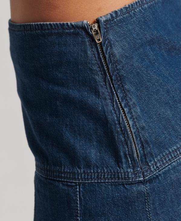 Superdry femmes mini-jupe plissée en jean vintage D64Z6742 vêtements bleu foncé