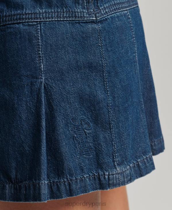 Superdry femmes mini-jupe plissée en jean vintage D64Z6742 vêtements bleu foncé
