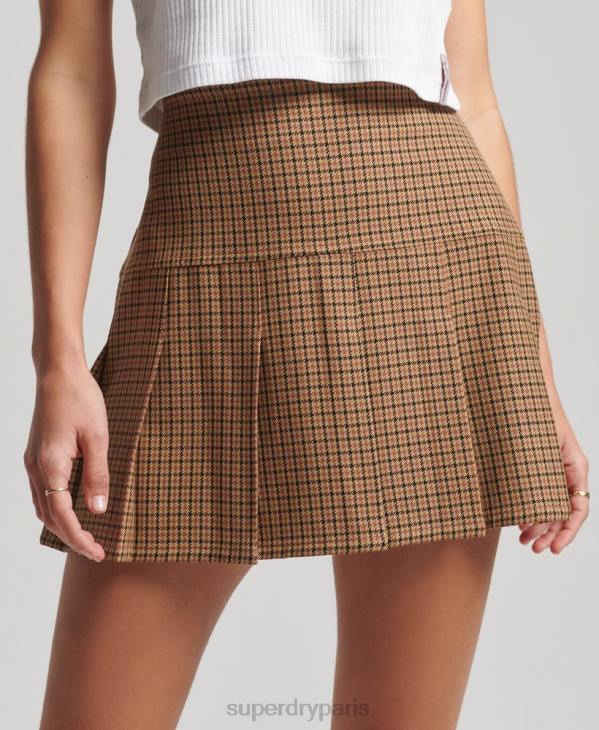 Superdry femmes mini-jupe plissée en tweed vintage D64Z4131 vêtements bronzer