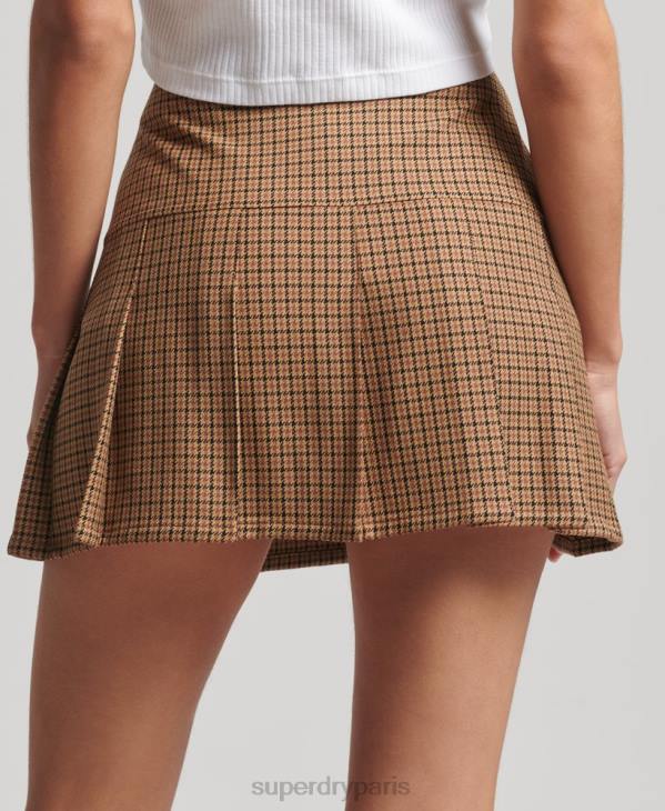 Superdry femmes mini-jupe plissée en tweed vintage D64Z4131 vêtements bronzer