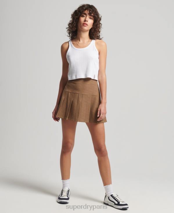 Superdry femmes mini-jupe plissée en tweed vintage D64Z4131 vêtements bronzer