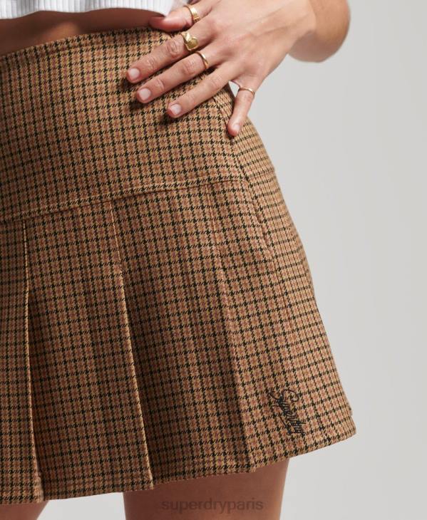 Superdry femmes mini-jupe plissée en tweed vintage D64Z4131 vêtements bronzer