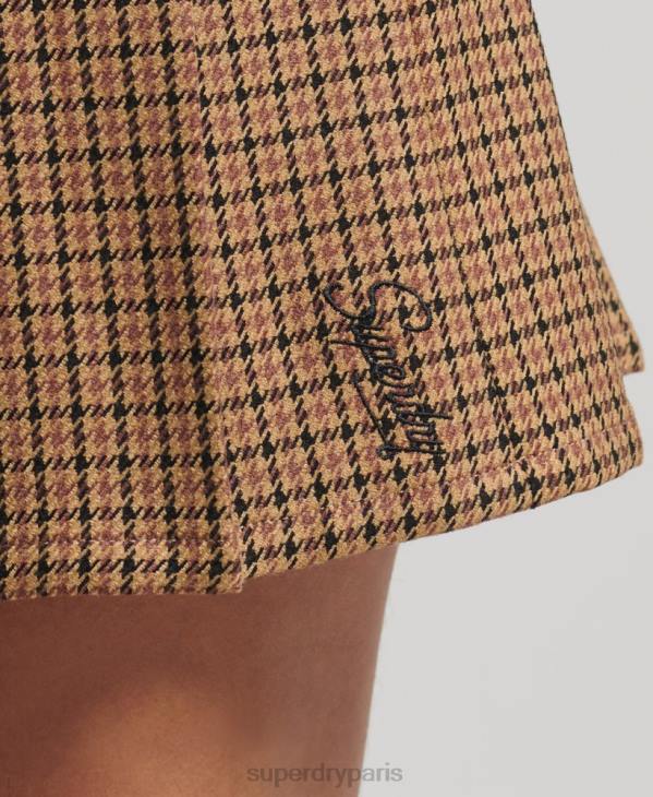 Superdry femmes mini-jupe plissée en tweed vintage D64Z4131 vêtements bronzer