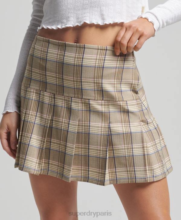 Superdry femmes mini-jupe plissée en tweed vintage D64Z4144 vêtements crème