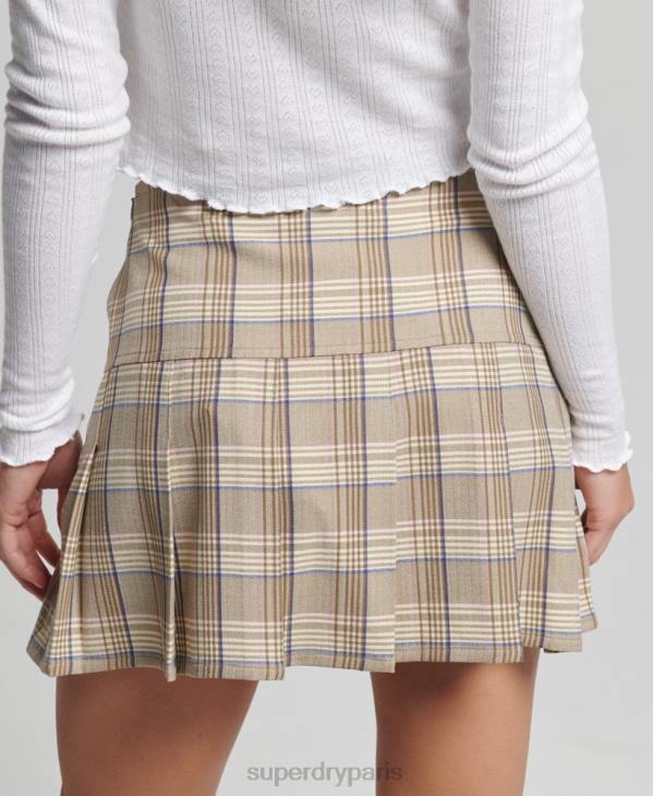 Superdry femmes mini-jupe plissée en tweed vintage D64Z4144 vêtements crème