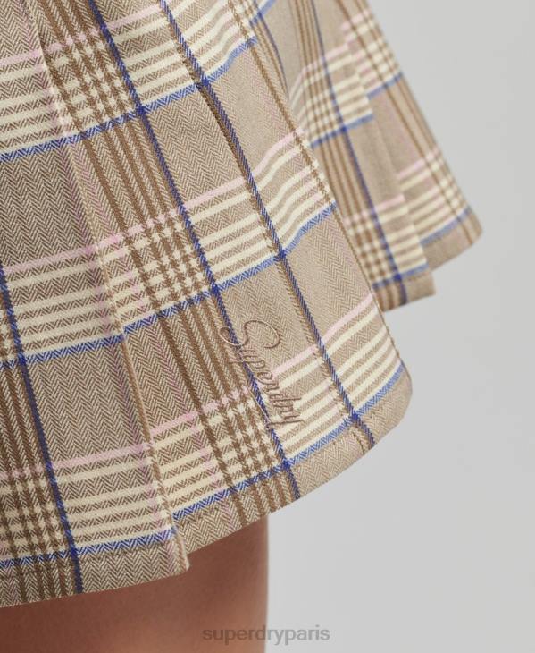 Superdry femmes mini-jupe plissée en tweed vintage D64Z4144 vêtements crème