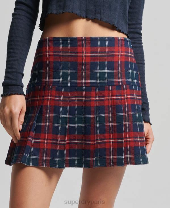 Superdry femmes mini-jupe plissée en tweed vintage D64Z4153 vêtements rouge