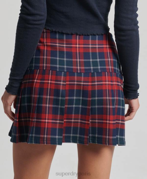 Superdry femmes mini-jupe plissée en tweed vintage D64Z4153 vêtements rouge