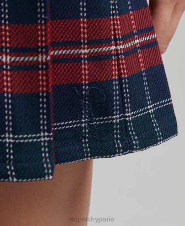 Superdry femmes mini-jupe plissée en tweed vintage D64Z4153 vêtements rouge
