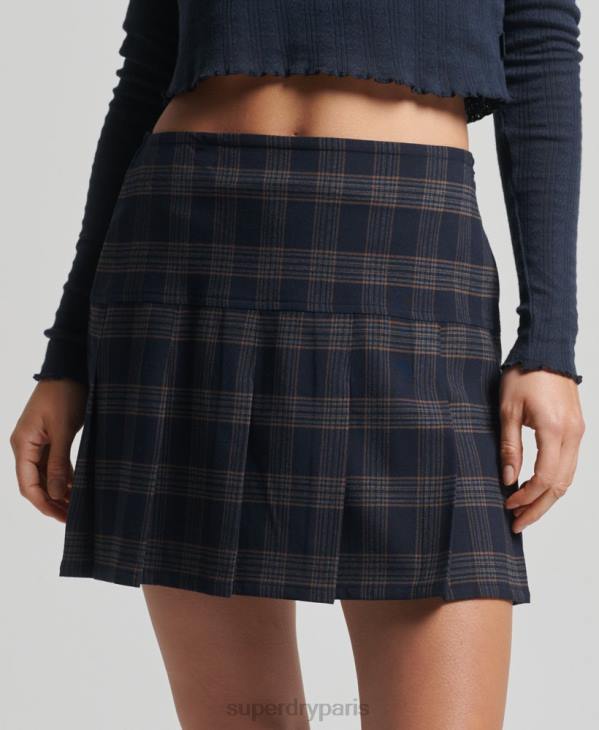 Superdry femmes mini-jupe plissée en tweed vintage D64Z4157 vêtements marine