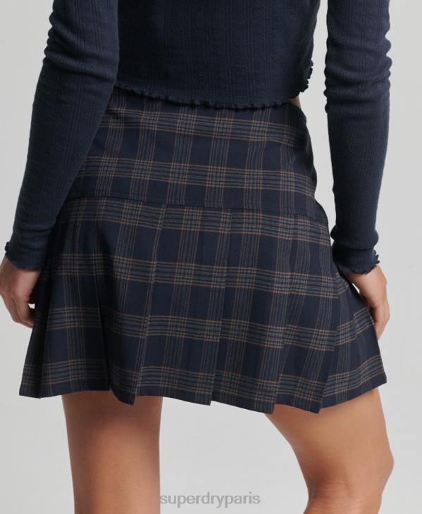 Superdry femmes mini-jupe plissée en tweed vintage D64Z4157 vêtements marine