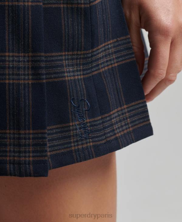 Superdry femmes mini-jupe plissée en tweed vintage D64Z4157 vêtements marine