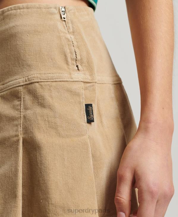 Superdry femmes mini-jupe plissée en velours côtelé vintage D64Z4135 vêtements crème