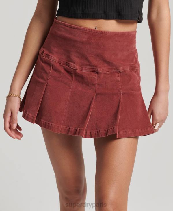 Superdry femmes mini-jupe plissée en velours côtelé vintage D64Z4139 vêtements rouge