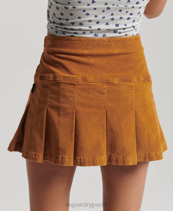 Superdry femmes mini-jupe plissée en velours côtelé vintage D64Z4143 vêtements brun