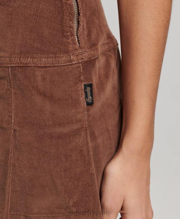 Superdry femmes mini-jupe plissée en velours côtelé vintage D64Z4154 vêtements brun