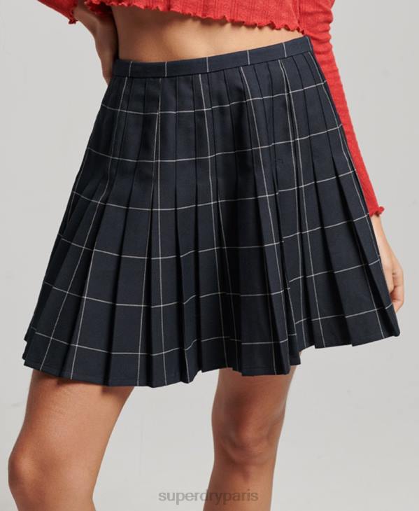 Superdry femmes mini jupe plissée vintage D64Z4159 vêtements marine