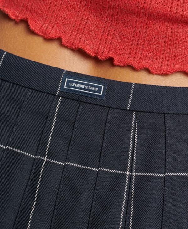 Superdry femmes mini jupe plissée vintage D64Z4159 vêtements marine