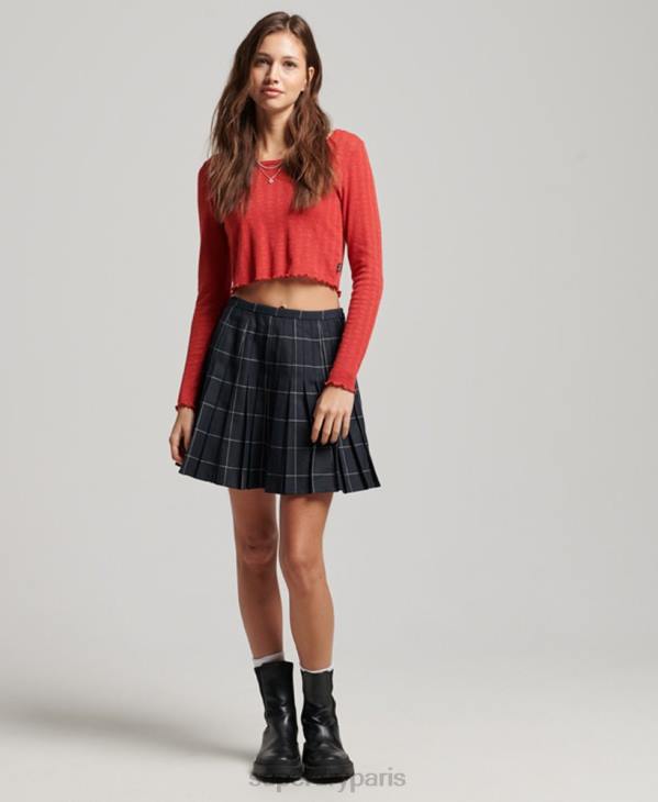 Superdry femmes mini jupe plissée vintage D64Z4159 vêtements marine