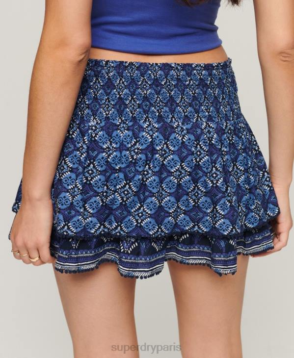 Superdry femmes mini-jupe vintage à volants D64Z4129 vêtements bleu