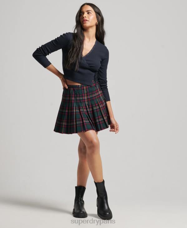 Superdry femmes minijupe à carreaux D64Z4150 vêtements vert